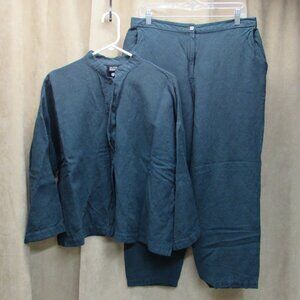 Eileen Fisher Linen/Rayon Pant/Jacket Set Deep Teal Green M/L - READ
